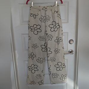 Floral Wide Leg Jeans - Cream